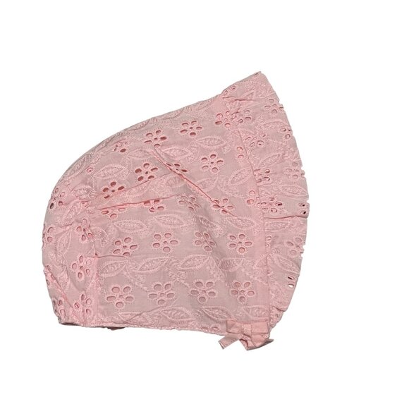 Janie & Jack Eyelet Cut Out Ruffle Hem Bonnet Sun Hat with Strap Sz 18-24 Months - Picture 1 of 5